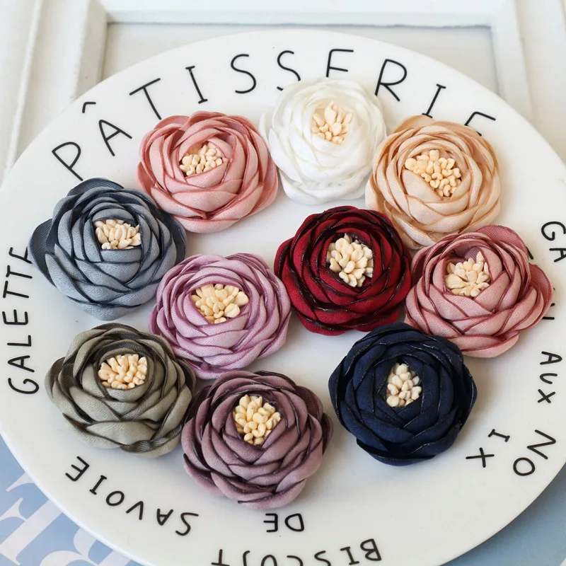 10 Stück/Los 3,5 cm handgemachte Rosen stoff Kunstblumen für Hüte Kleid Dekoration Haarschmuck – Detail 4