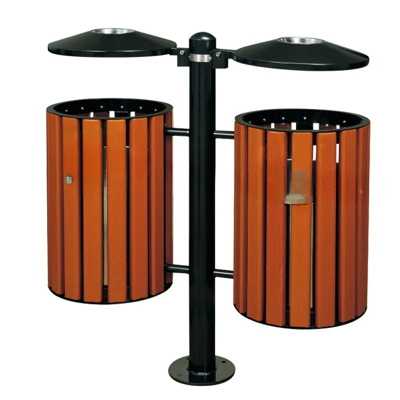 

Trash Can Outdoor Environmental Protection Garden Street Large Solid Wood Rectangle Large Capacity