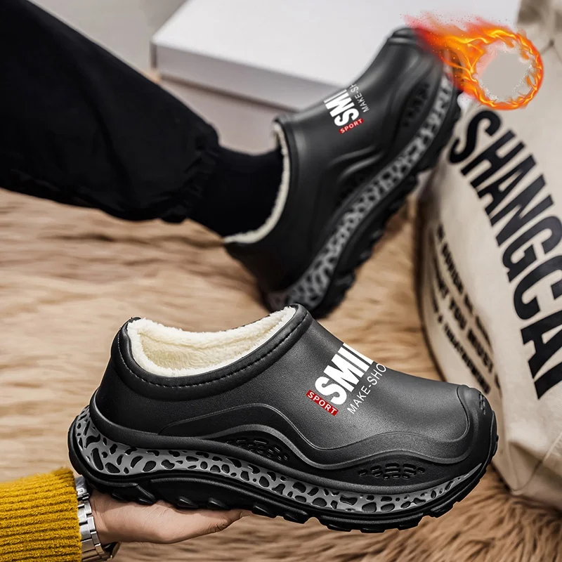 

Хлопковые тапочки для мужчин и женщин, осенне-зимняя верхняя одежда, на флисовой подкладке, теплая, хлопковая обувь с закрытым носком, домашние нескользящие, водонепроницаемые зимние ботинки