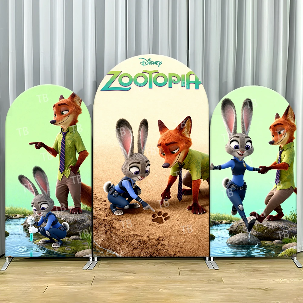 

Zootopia Judy Nick Adventure Arch Backdrop Cover Paw Print Scene For Kids Birthday Party Lively Cartoon Theme Photo Booth Decor
