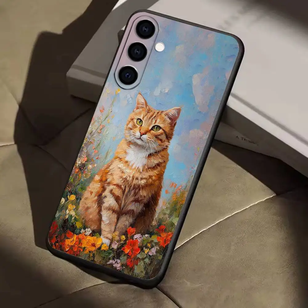 ภาพวาดสีน้ำมันแมวเคสโทรศัพท์สำหรับซัมซุงกาแล็คซี่ A91,80,73,72,71,53,52,32,31,22,21s,20,เคสสีดำนุ่ม
