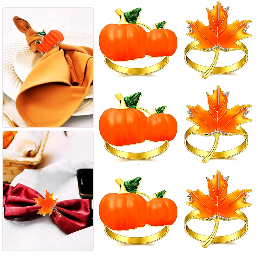 Набор колец для салфеток на День Благодарения, осень, 12 шт., держатель для салфеток в виде кленового листа, тыквы для Хэллоуина, свадьбы, вечеринки, обеденного стола, Dec