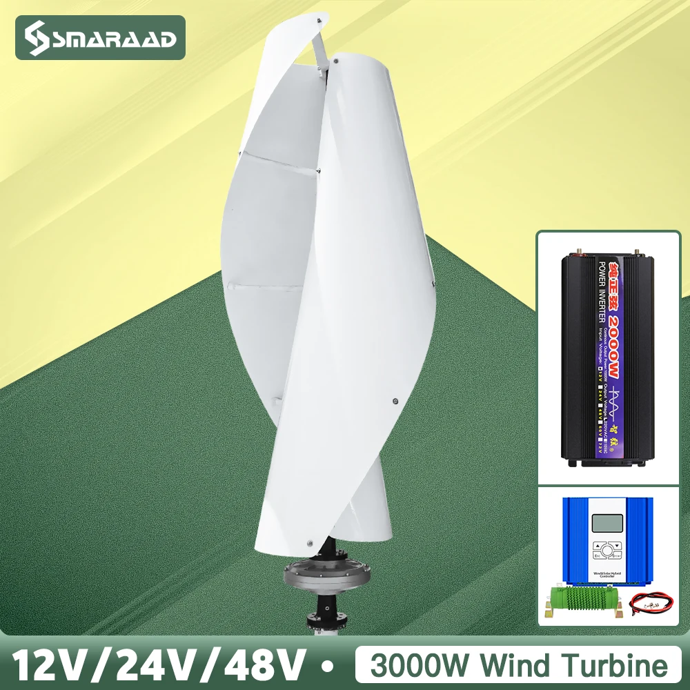 

SMARAAD 3000W 12V 24V 48V Vertical Low Speed New Energy Small Windmill Wind Turbine Generators Maglev VAWTFor Homeuse Farm Boat