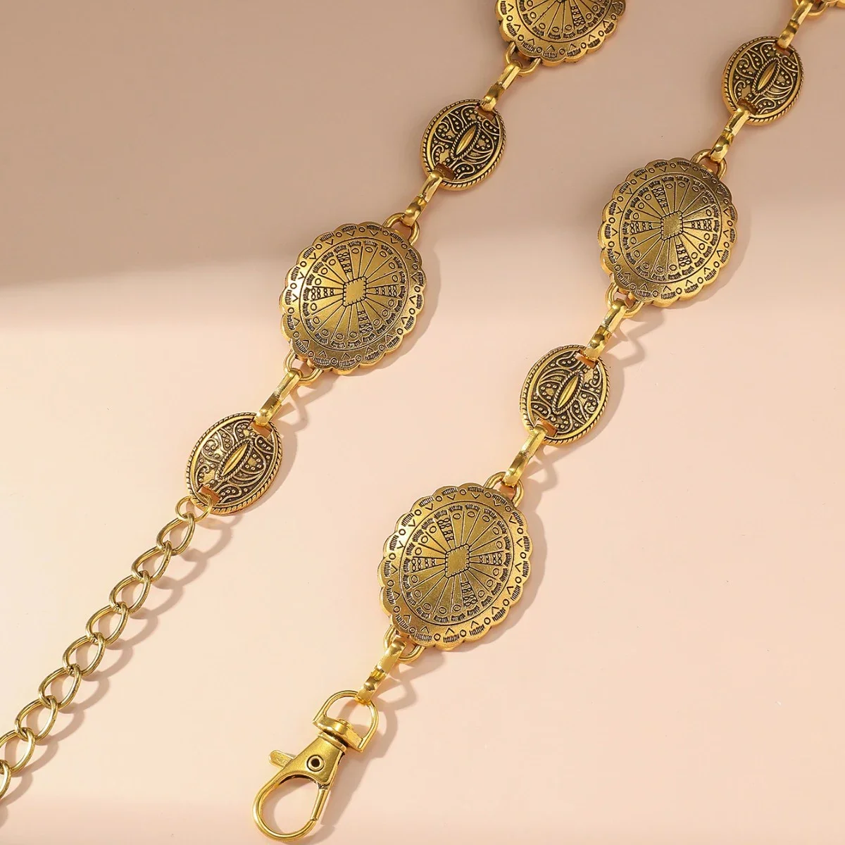 موضة خمر البيضاوي مشتهى سلسلة الخصر المعدنية للنساء ريترو ستايل رائعة الذهب اللون مطلي حزام أنثى مجوهرات للجسم هدايا