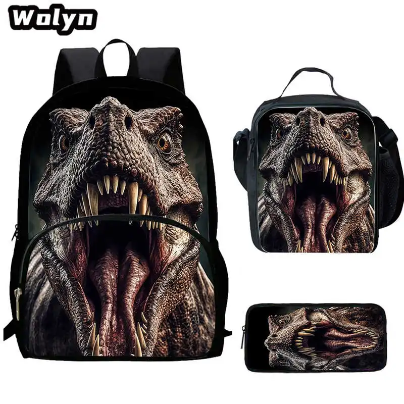 

3Pcs Set Dinosaur School Backpacks with Lunch Bags Pencil Case for Grade 1-4,Large Jurassic Printed School Bags for Boys Bookbag