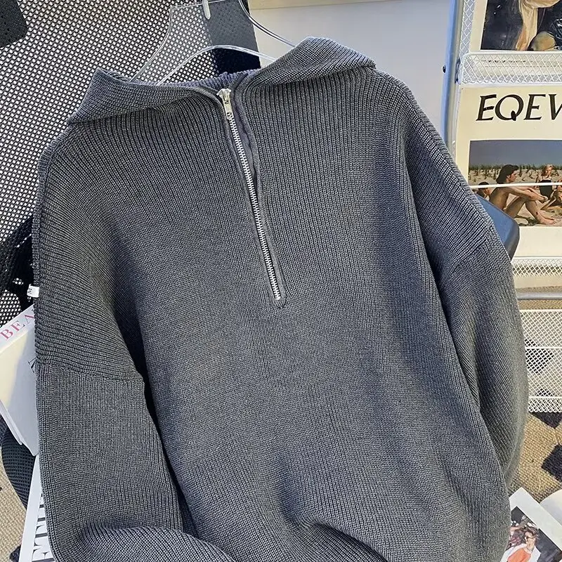 

Мужской свитер большого размера на молнии с длинным рукавом, вязаный, осенне-зимний, в уличном стиле, винтажный, повседневный, для полных мужчин