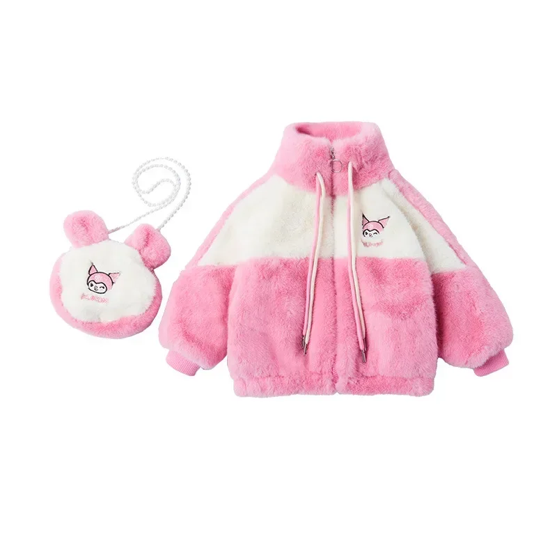 Sweet Kuromi Anime Sanrio Plus Fleece Coat Cute Cartoon Kawaii Long Sleeve Jacket Clothing Fashion Lovely Gifts for Kids