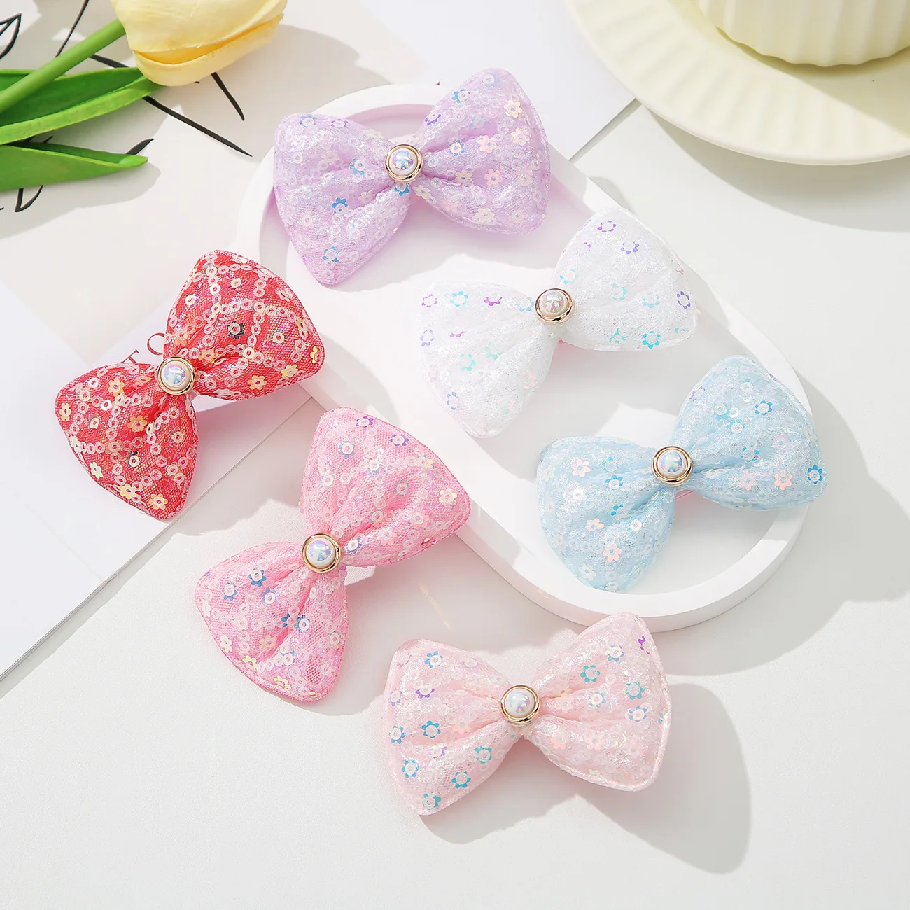 6pcs Glitter Hair Bows for Girls Hair Bow with Alligator Clips Sparkly Hair Accessories for Kids Toddler Teen Girls