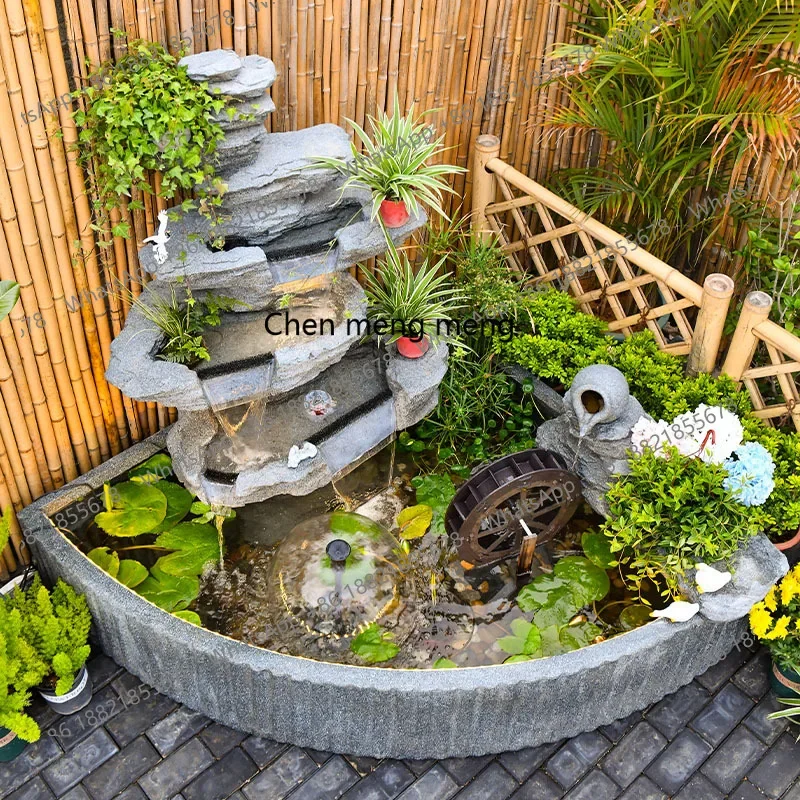 

Outdoor rockery, flowing water fountain, floor-to-ceiling ornaments, balcony, homestay, decoration, water system, fish farming