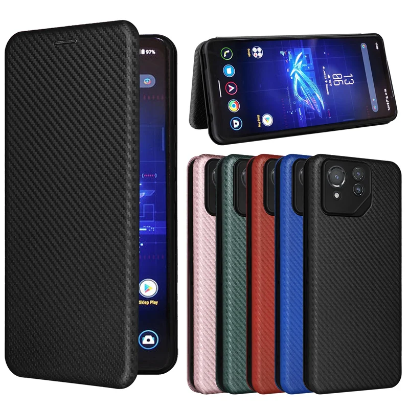 For Asus ROG Phone 8 Pro Carbon Fiber Flip Leather Case For Asus ROG Phone 8 Pro Business Magnetic Wallet Card Slot Slim Cover