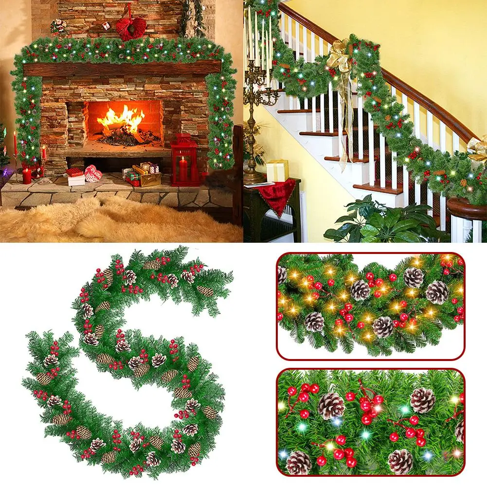 Christmas Garlands With Pinecones Red Berries Artificial Christmas Wreaths For Home Xmas Tree Stairs Door New Year Decorati Z8W0