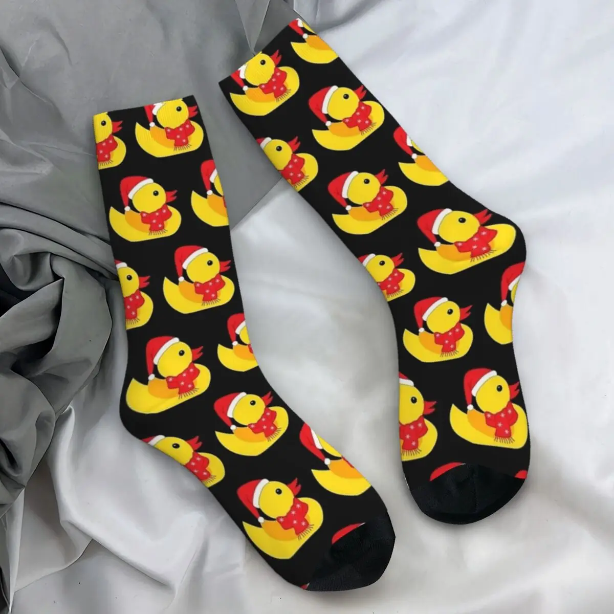 Christmas Holidays Rubber Ducks Pattern Socks Winter Cute Yellow Rubber Duck Stockings Women Men Socks Outdoor Anti Skid Socks