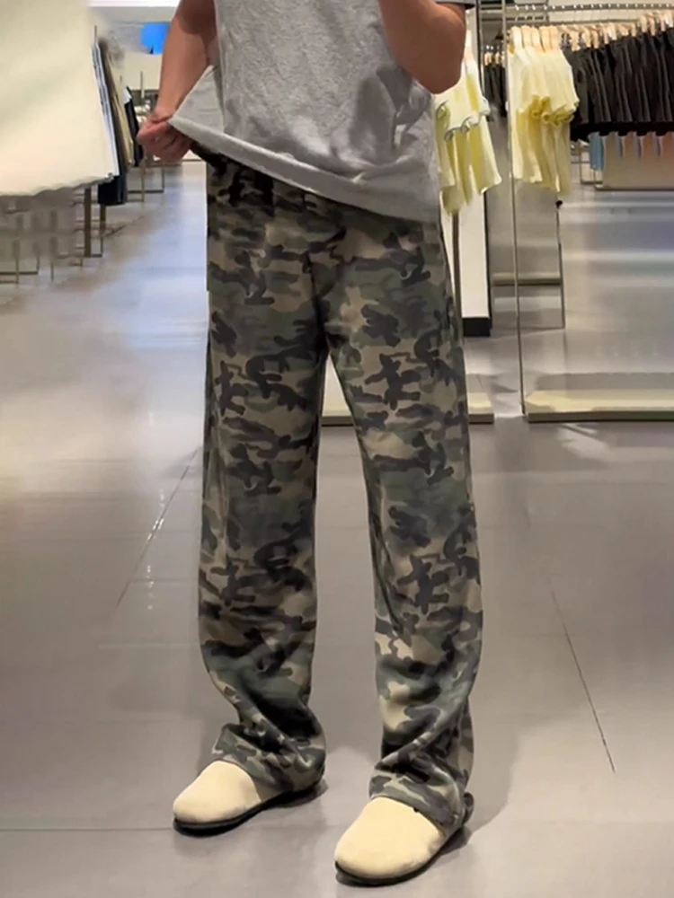 

American Retro Camouflage Pants Men's Autumn Hiphop High Street Sweatpants Heavy Dra Straight Casual Long Trousers