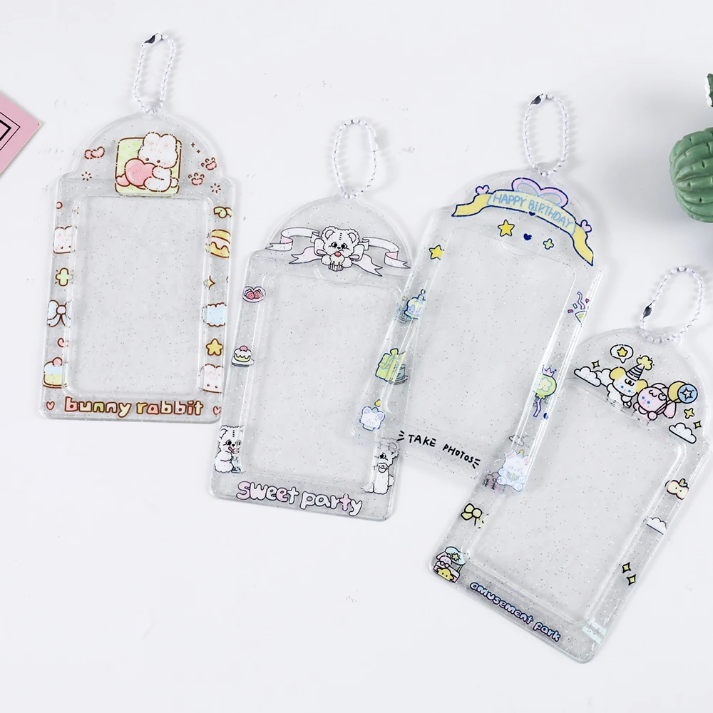 New Korean Idol Card Photo Sleeves Key Ring Photo Frame Photocards Protector Keychain Photo Pocket Pendant Goo Card Holder ins