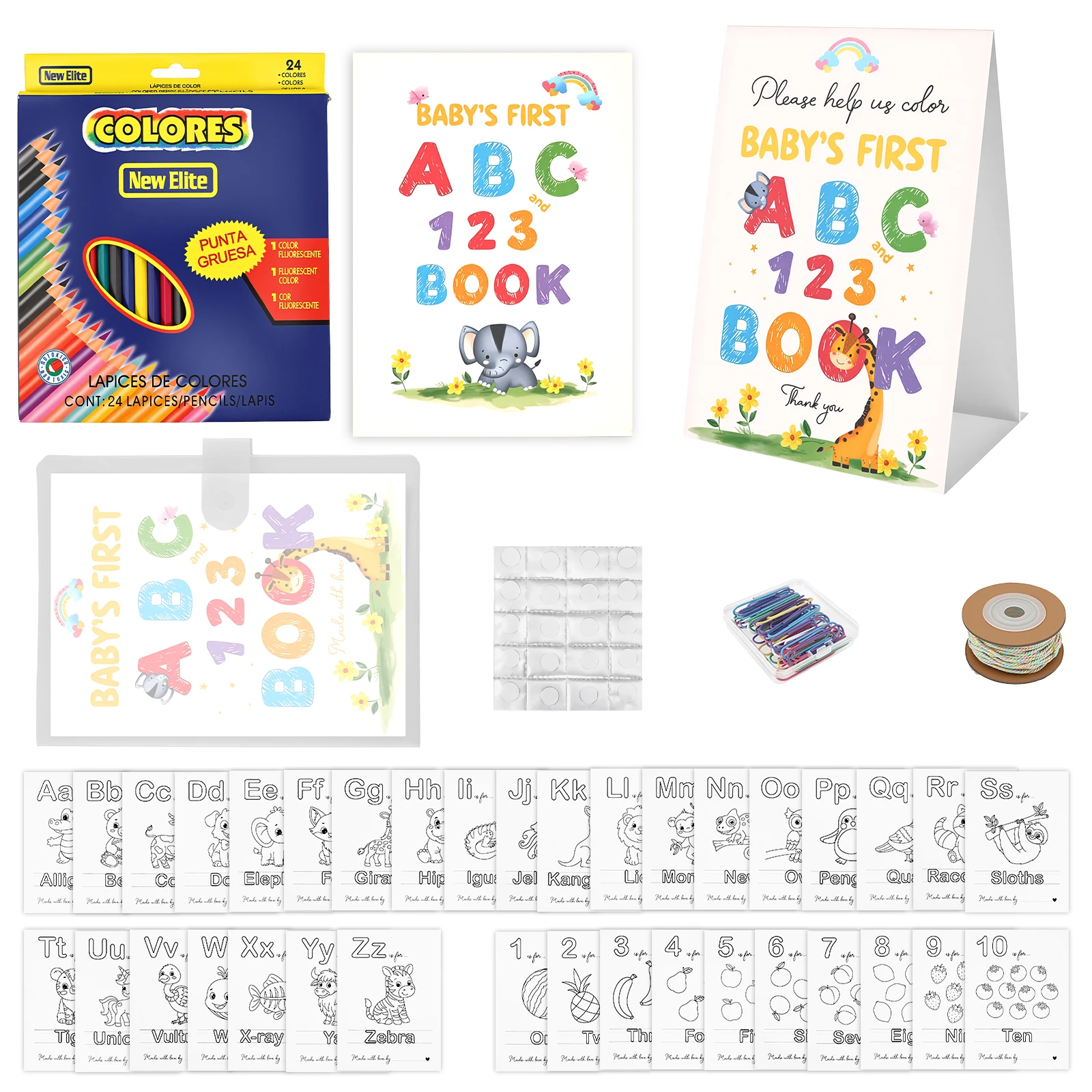 Baby's First ABC and 123 Book Baby Shower Activity Guest Book Alternative with Alphabet Coloring Pages Educational Keepsake