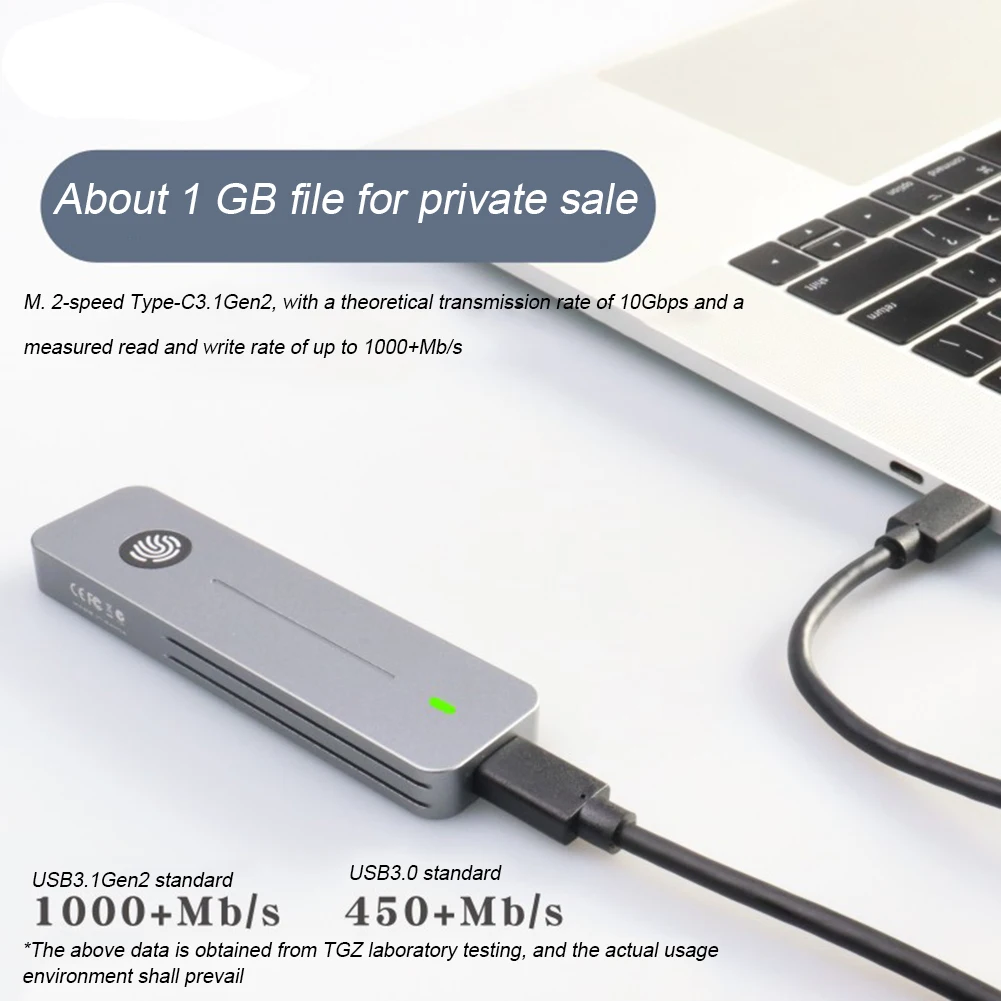 M.2 NVMe SATA SSD Enclosure M-Key B +M Key Fingerprint Encrypted Portable SSD Case External Enclosure Box for 2230/2242/2280 SSD