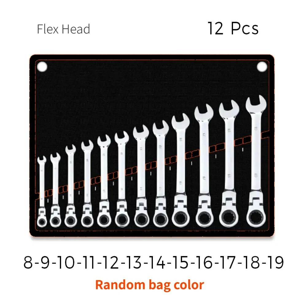 72 Teeth Ratchet Wrench Set 8-24MM Metric Multitool Wrench Gears Flexible Head Hand Tool 8Pcs/12Pcs/17Pcs