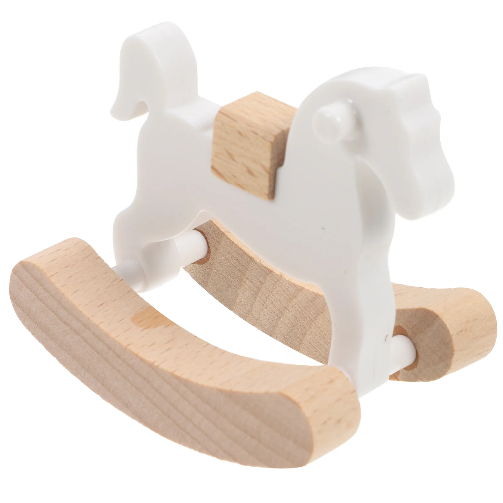 

Rocking Chair Small Wooden Horse Toy Train Domino Accessories Miniature Figurines White Wood Pp Baby