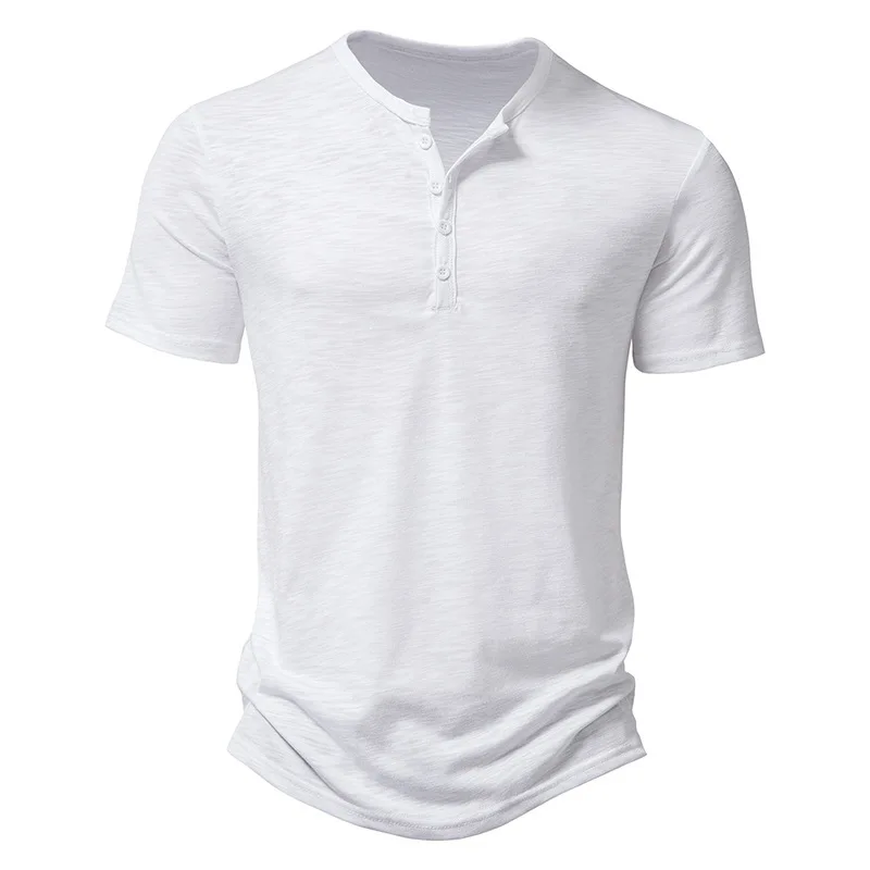 Henley Kraag Zomer Mannen Casual Effen Kleur Korte Mouw T-shirt voor Mannen Polo mannen Hoge Kwaliteit Heren T-shirts