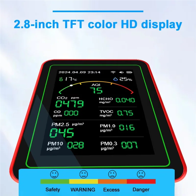 ABFI Tuya Wifi 15 en 1 AQI PM0.3 PM1.0 PM2.5 PM10 moniteur de qualité de l'air intérieur testeur Portable température 4800Mah APP contrôle