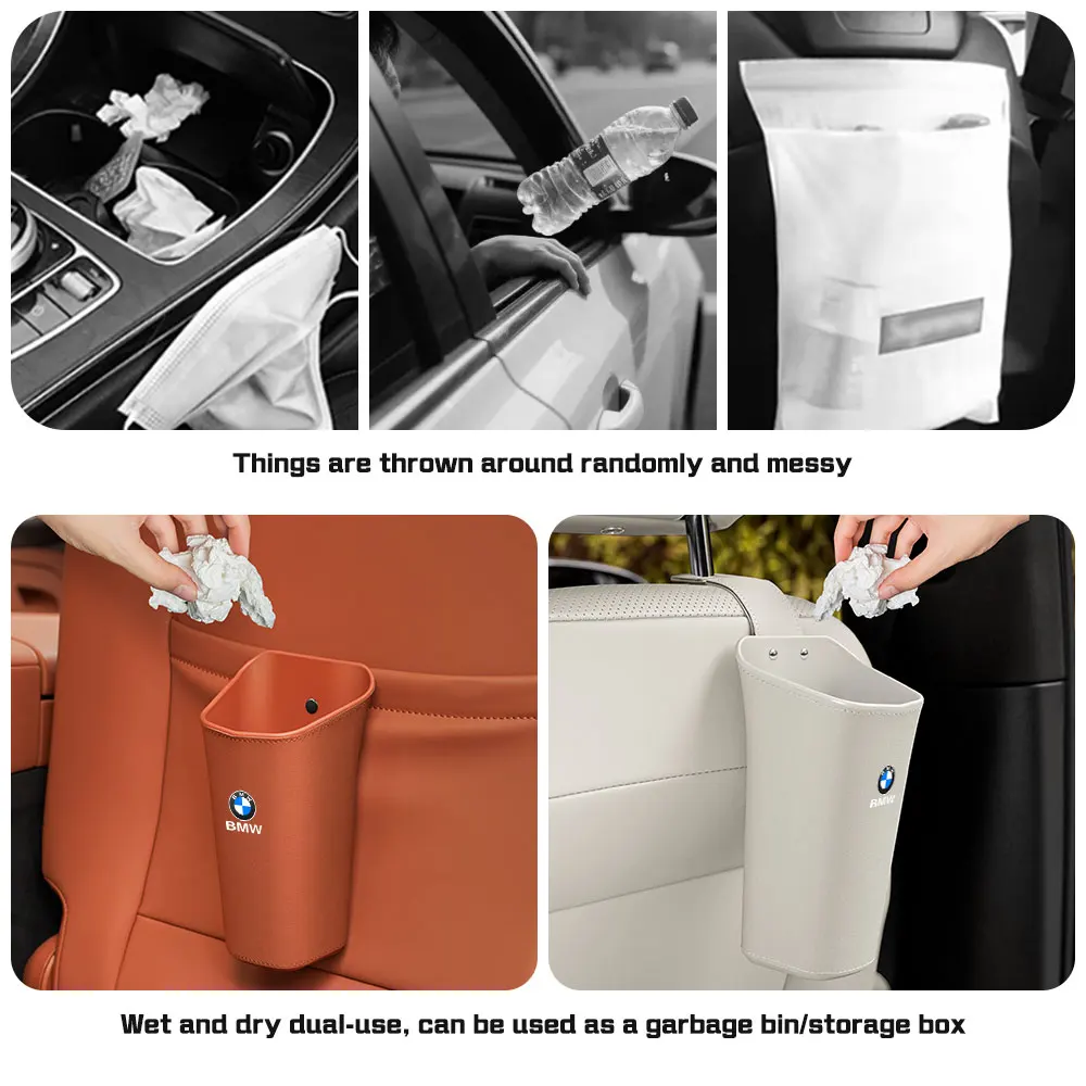 For BMW X1X2X3X5X6 X7 1 3 5 6 7 Series F40 F48 E60 E90 G20 G30 Leather Car Door Storage Box Seat Cup Holder Waterproof Trash Can view 2
