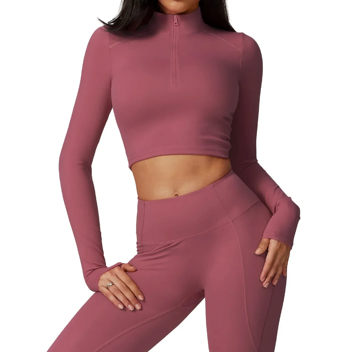 Zipper High Neck Yoga T-shirts Women Sports Top Long Sleeve Running Shirts Exposed Navel Quick Dry Fitness Gym Sport Top