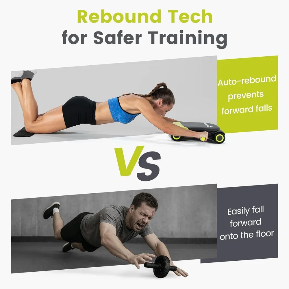 أسطوانة Ab ذات 4 عجلات مع انتعاش تلقائي للتمرين الأساسي، معدات لياقة بدنية مقاومة قابلة للتعديل