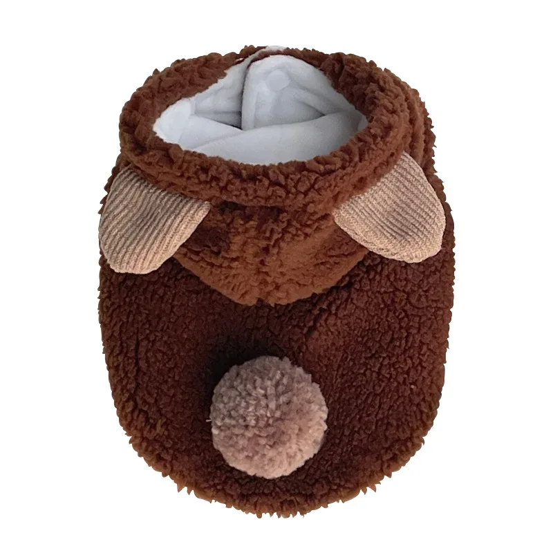 Dog Autumn and Winter Fur Ball Hooded Jacket, Winter Style with Thick Plush Cute INS Jacket Small Dog and Kitten Yorkshire