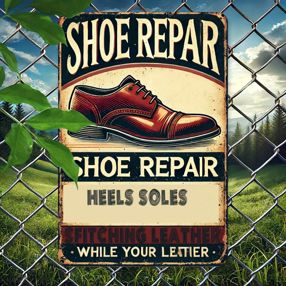 لافتة معدنية من القصدير لإصلاح الأحذية على الطراز العتيق - لوحة فنية جدارية حديدية متعثرة للمنزل والمقهى والبار والشقة والمطعم وغرفة المعيشة