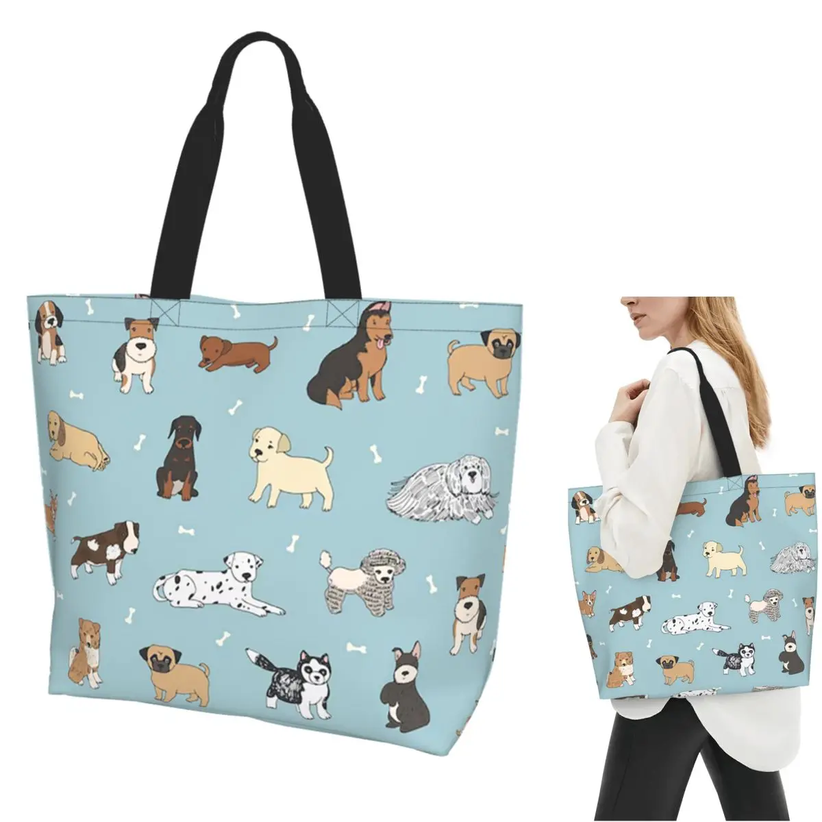 Puppy Dog Shopping Tote Bag Canvas Large Capacity Shoulder Bags Shopper Grocery Handbag for Women