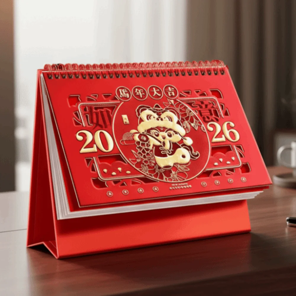 

Horse Year 2026 Desk Calendar Chinese Style Zodiac New Year Calendar Coil Binding Date Display Standing Flip Calendar