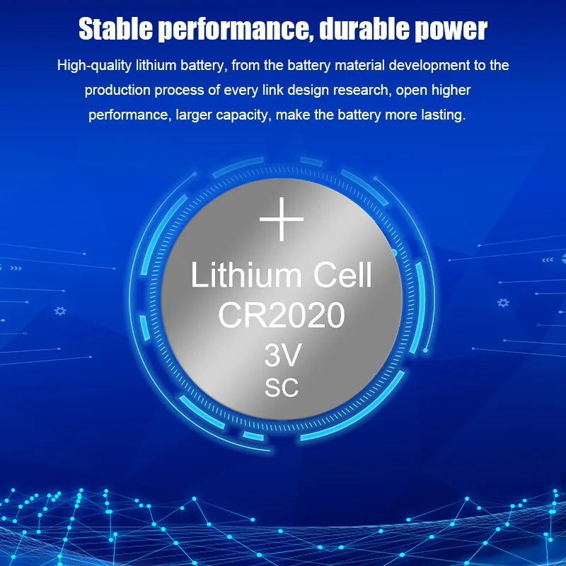 Batería de botón de litio de alta temperatura para reloj, juguetes y calculadora, 3V, CR2020, 2020, 110mAh, 6 piezas