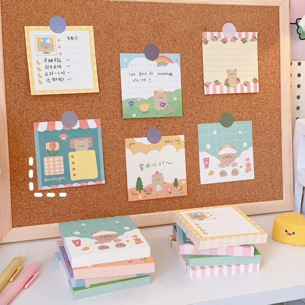 

100 листов в упаковке, необычный портативный липкий блокнот с милым мультяшным медведем