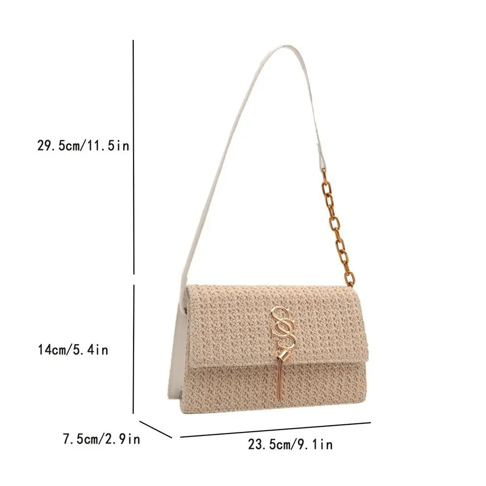 Fashion Chain Straw Bag Rattan Woven Tote Bag Handmade Braid Large Capacity Shoulder Bag for Summer Beach