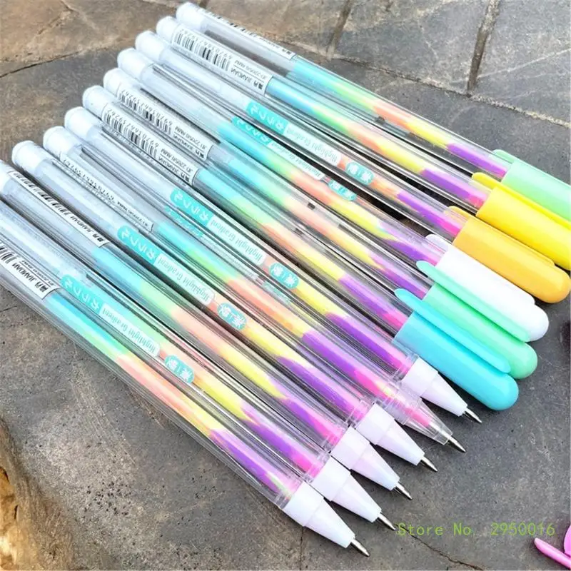 6/12 Pcs Neons Gel Pen Rainbow Ballpoint Pen Colorful Rainbow Pen Decorative Pen Stationery Supplies for Adult Student