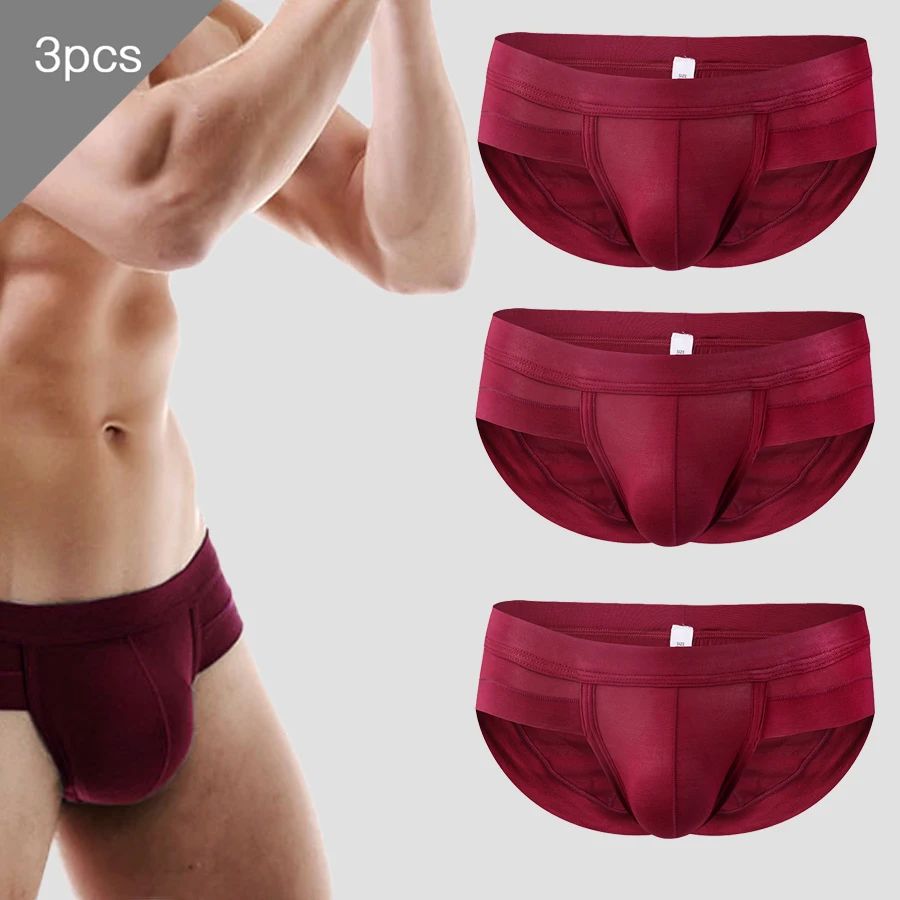 3PCS Men's U-shaped protruding bag Modal triangle underpants, sexy, sweat-absorbing, sporty, breathable mid-waist shorts