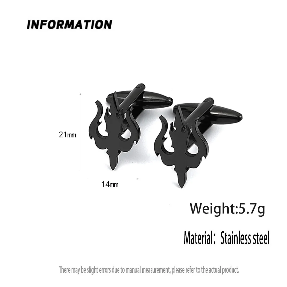 Gemelli Trident flame, polsini per camicie francesi placcati in oro argento, gemelli neri per accessori per abiti, regali per uomo