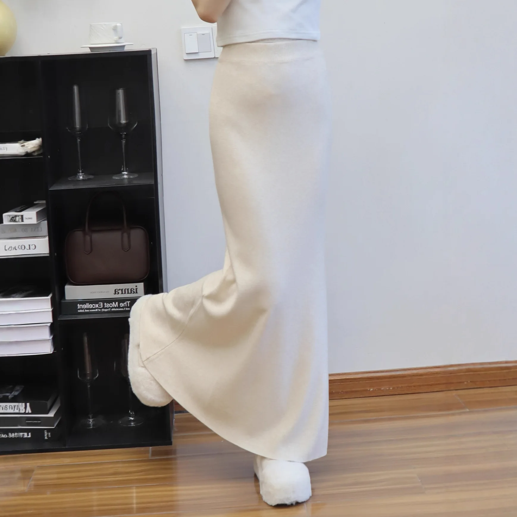 

Джинсовые юбки Женская юбка средней длины A Line Slim Fit с запахом на бедрах Вязаная элегантная уличная одежда Y2k Вязаная работа 2023 Осень Зима