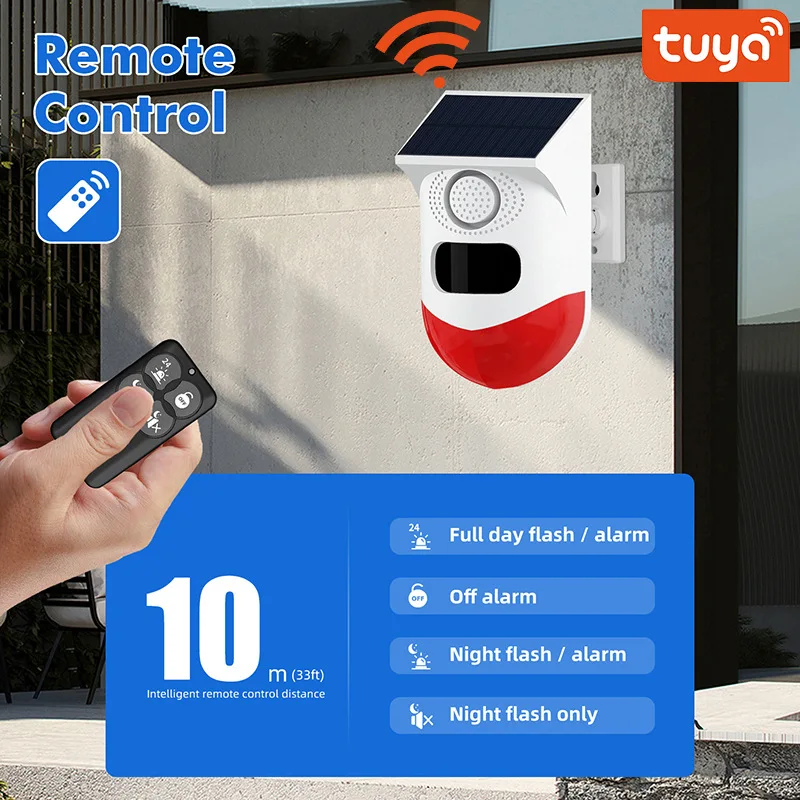 Tuya WiFi Solar PIR Motion Alarm - مستشعر الأشعة تحت الحمراء المقاوم للعوامل الجوية في الهواء الطلق مع جهاز تحكم عن بعد لأمن المنزل
