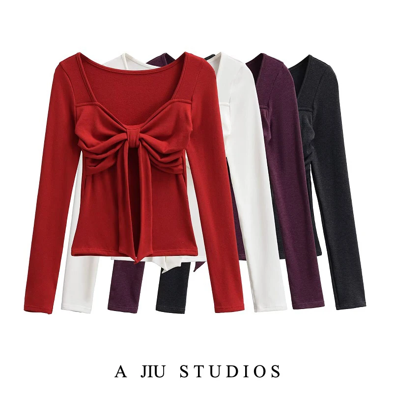 Pure Desire Knot-Camiseta larga Sve para mujer, Top ajustado con capa Base Sexy, diseño doblado de otoño, mono corporal Sensual