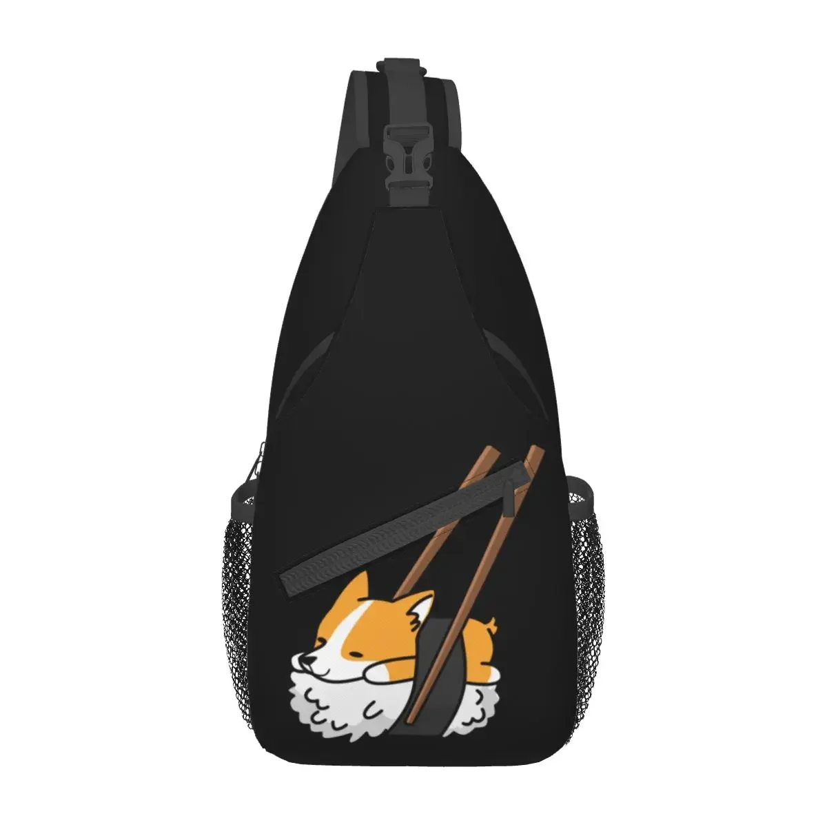 Funny Sushi Corgi Dog Sling Bag Chest Crossbody Shoulder Backpack Outdoor Sports Daypacks Pattern Bag