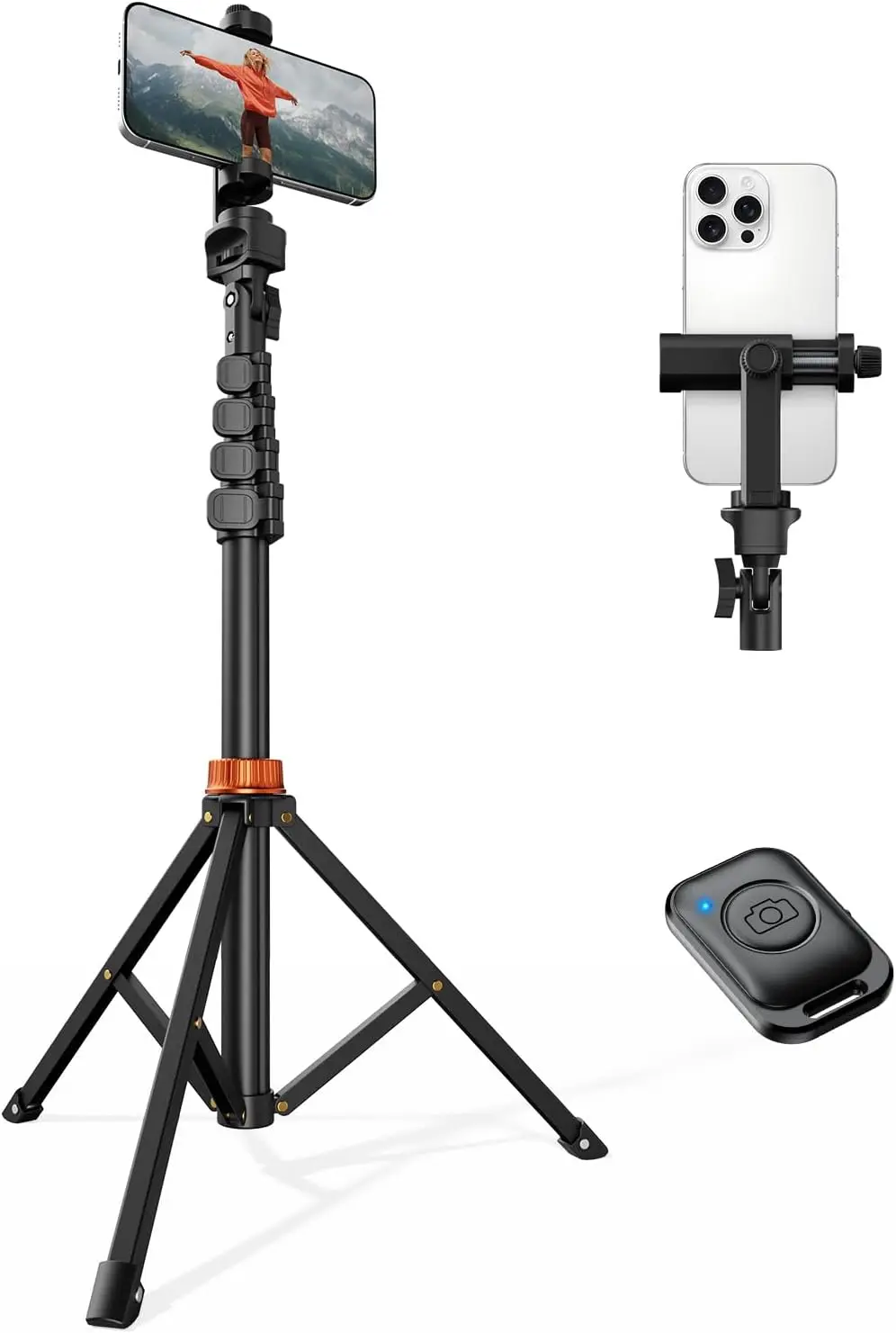 

66" Extendable Phone Tripod with Remote, Universal Mount for Video Recording & Photography