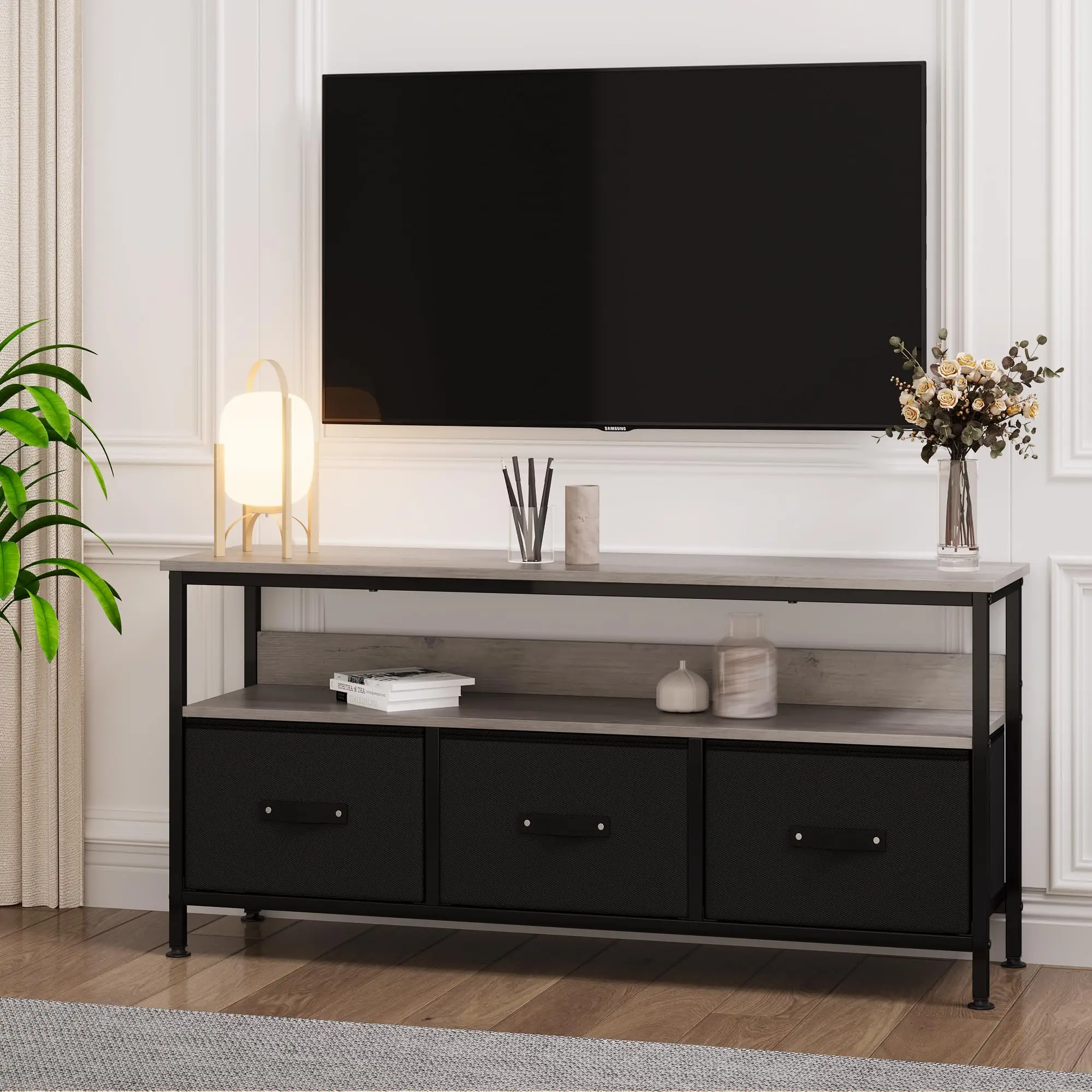 55 Inch TV Stand for Living Room, Dresser TV Stand for with 3 Drawers, Small Entertainment Center with Storage, TV Console Table