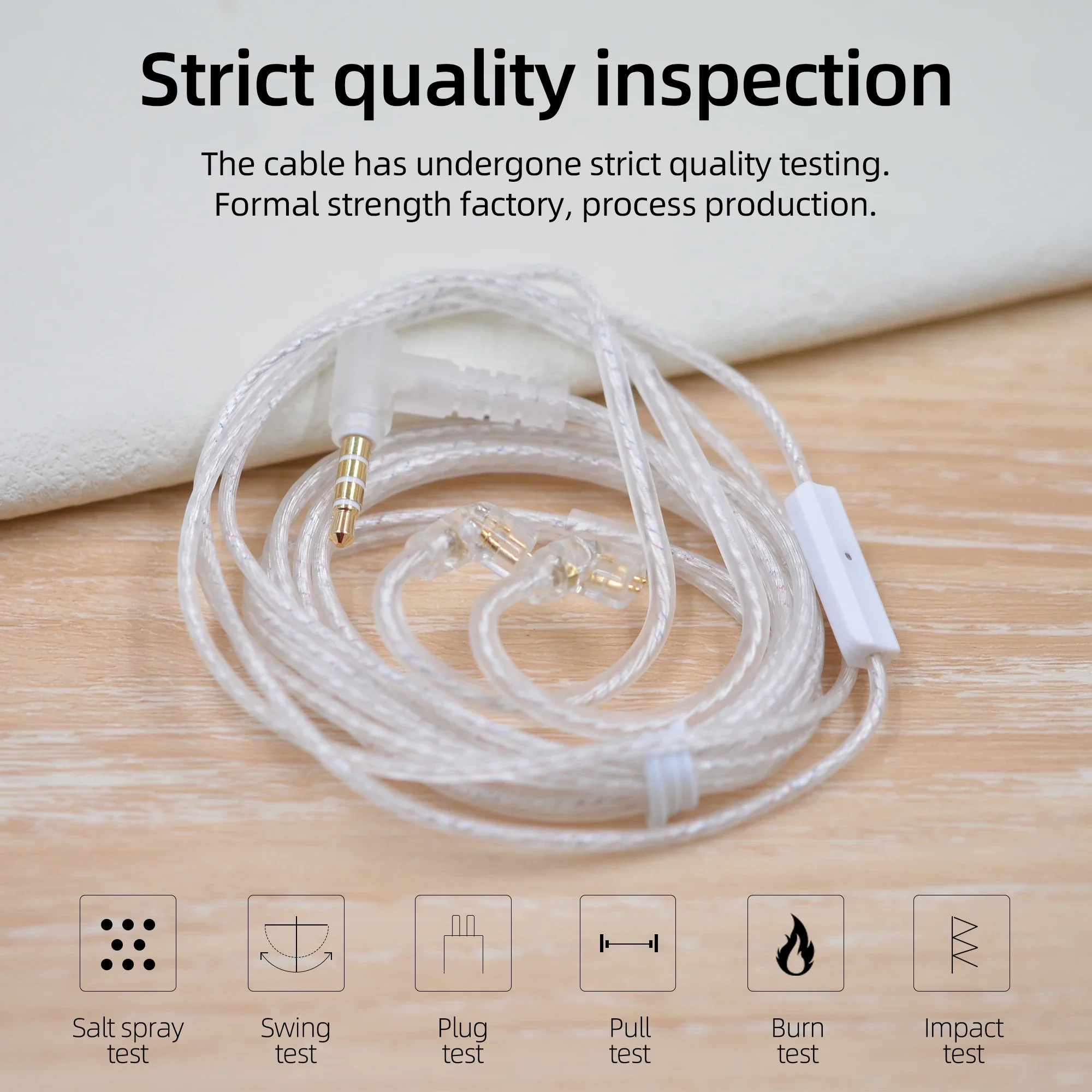 KZ The fourth generation silver plating process with 0.75MM standard gold-plated pin and 3.5mm plug HiFi Earphone cable