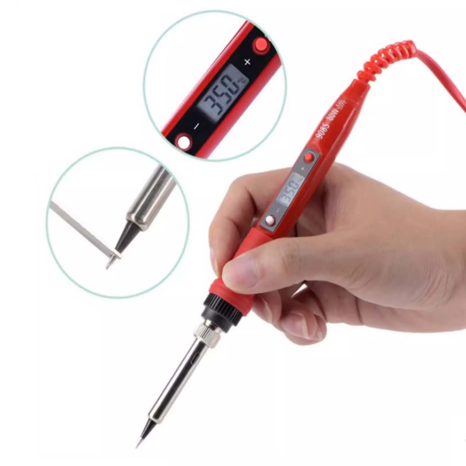 

80W 908S Electric Soldering Iron, LCD Display Adjustable Temperature Anti-scalding Welding Pen for Welding Circuit Board