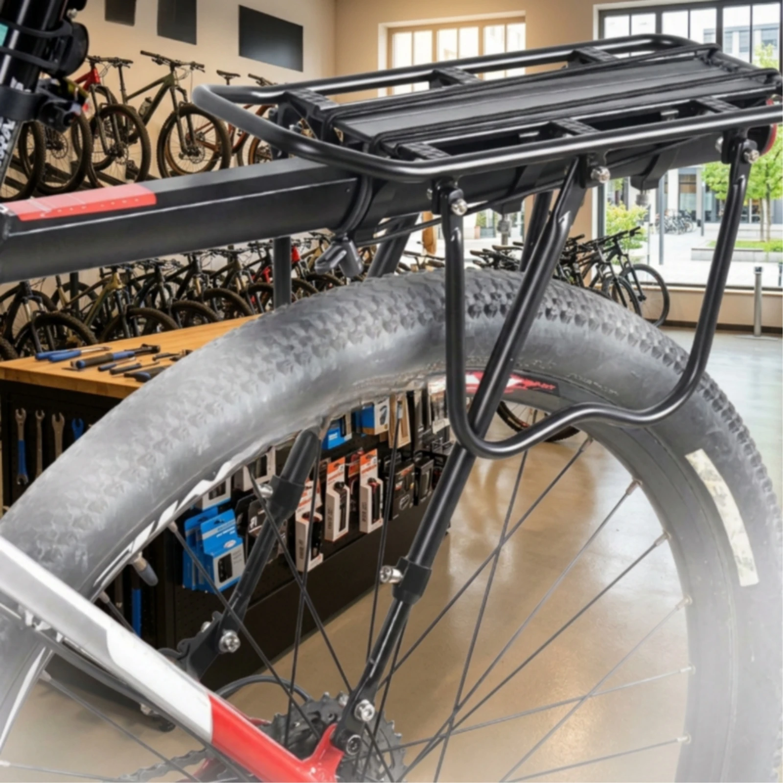 Rear Bike Rack with Reflector Seatpost Mount Bike Rear Rack with Struts Lightweight Long-Lasting for Commuters, Mountain Bikes