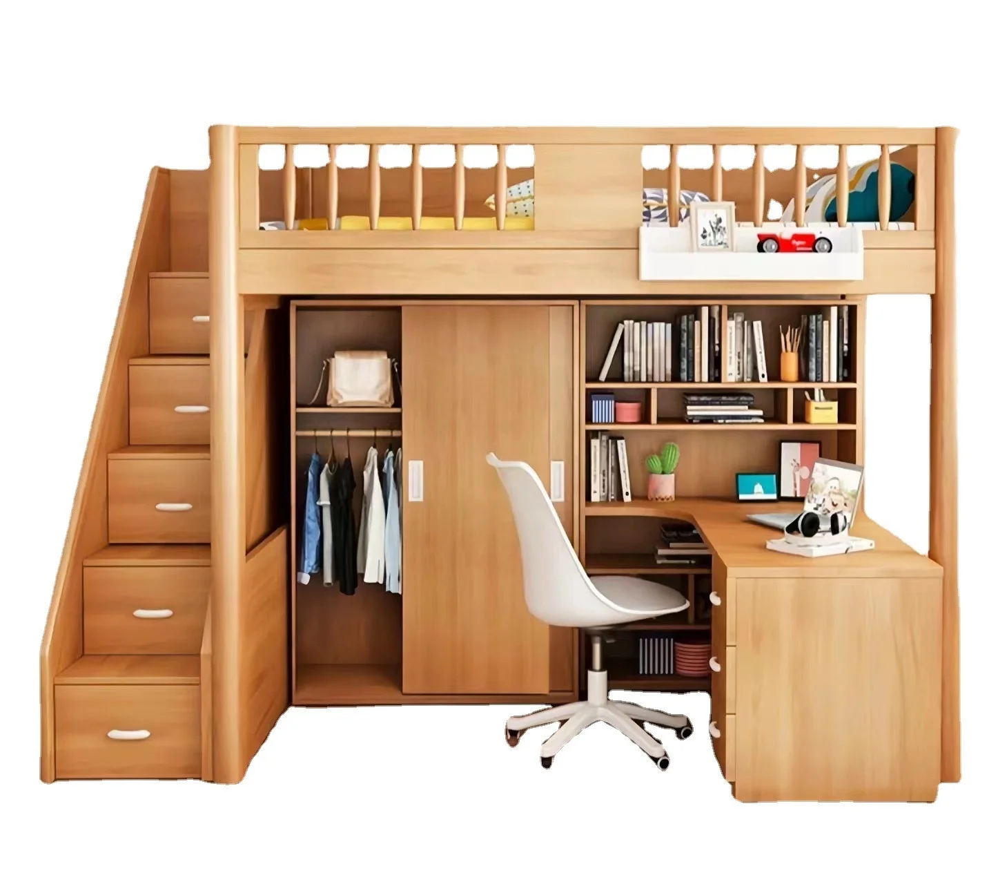 Multifunctional Bunk Bed with Wardrobe Bunk Bed Combination High and Low Small Apartment Children's Bed Under Desk
