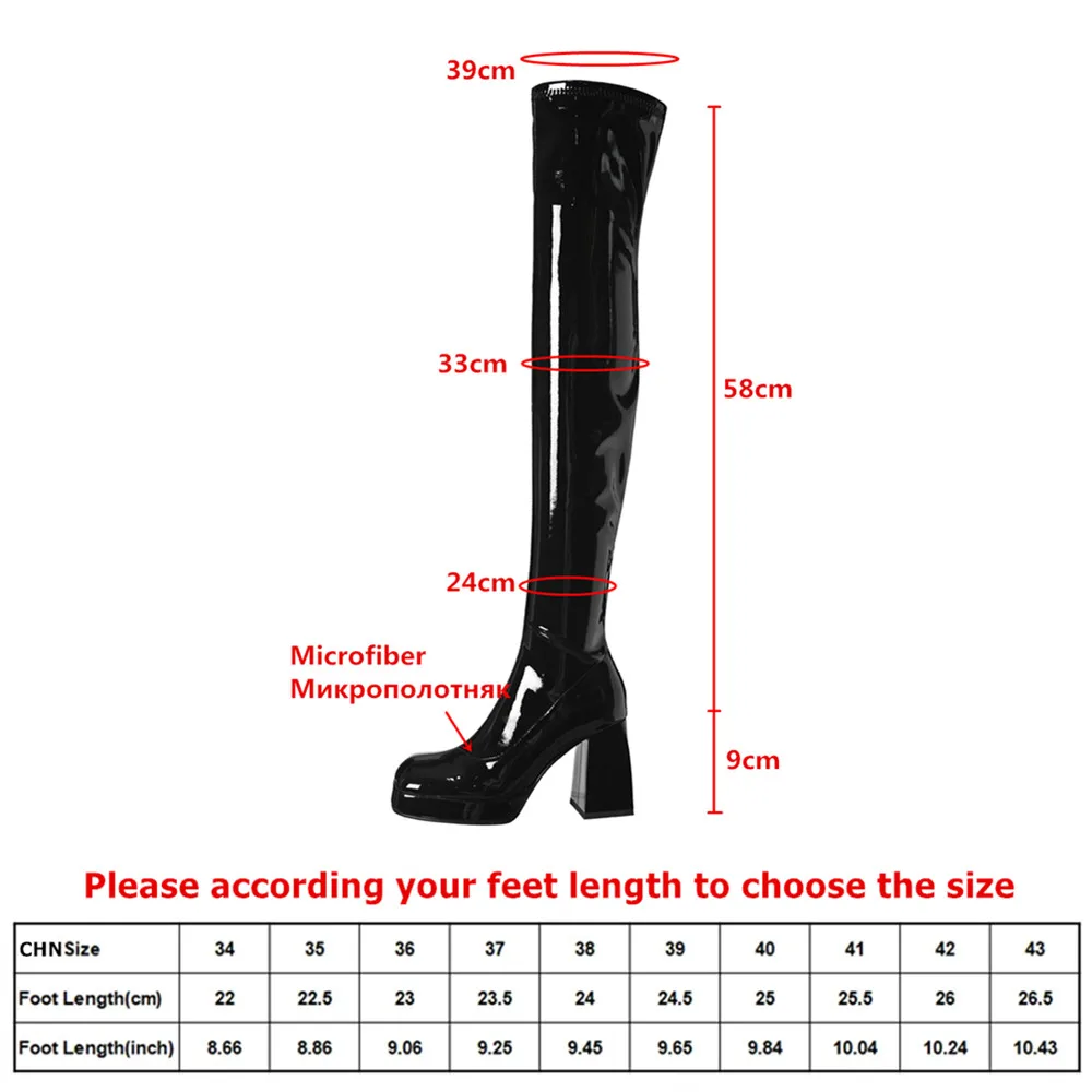 MILI-MIYA Women's Comfortable Square-Toe Microfiber Over-The-Knee Boots With Extra-High Chunky Heels—Classic Platform Fashion