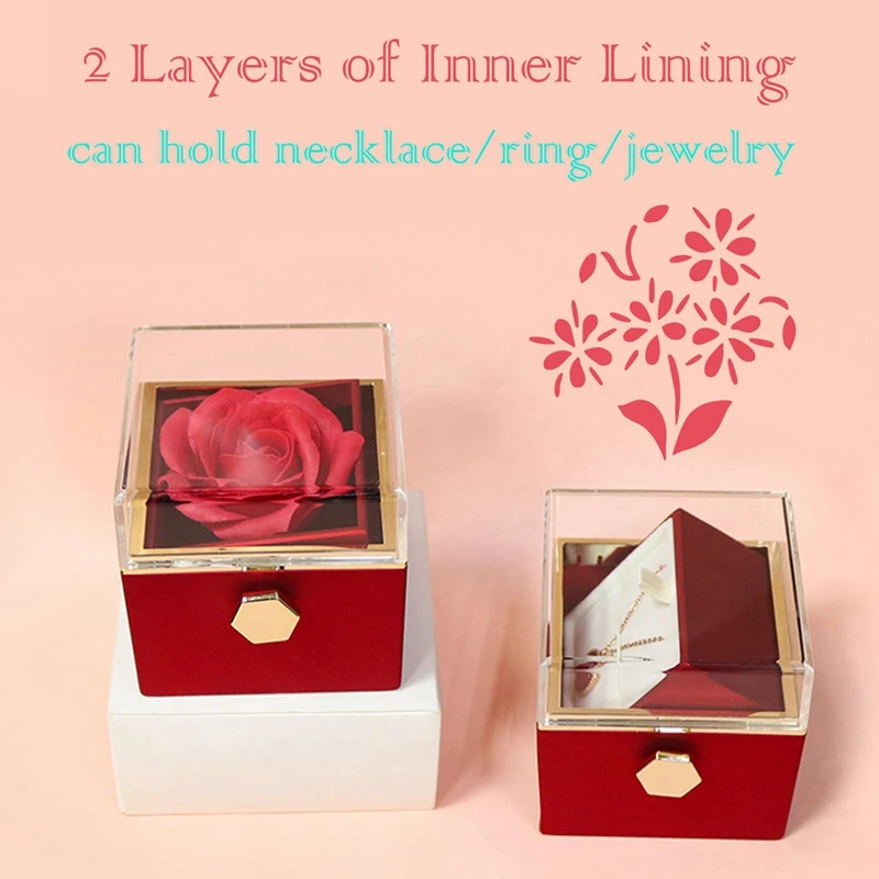 Rose Ring Box Rotates 360° Velvet Jewelry Box Eternal Rose Box Valentine's Day Mother's Day For Romantic Gifts