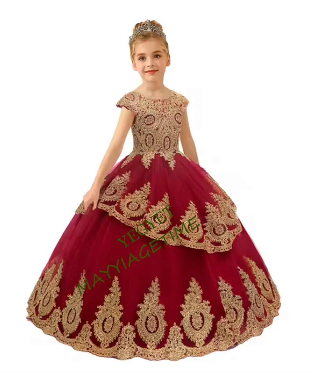 

CustomizedWhite Fower Girl Dresses For Wedding Cap Sleeves Pagenat Dress Long Toddlers Beaded Lace Applique First Communion Gown
